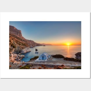 The sunrise from the famous Agia Anna in Amorgos island, Greece Posters and Art